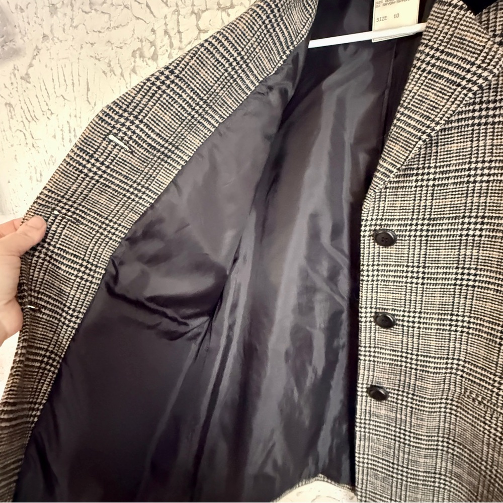 Field Manor Wool Blazer Size 10 I Houndstooth Wool Jacket I Classic Tailored - Picture 4 of 15